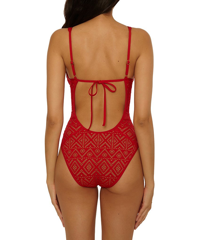 Becca Swim Women's Show & Tell Crochet Color Play Plunge One Piece Swimsuit