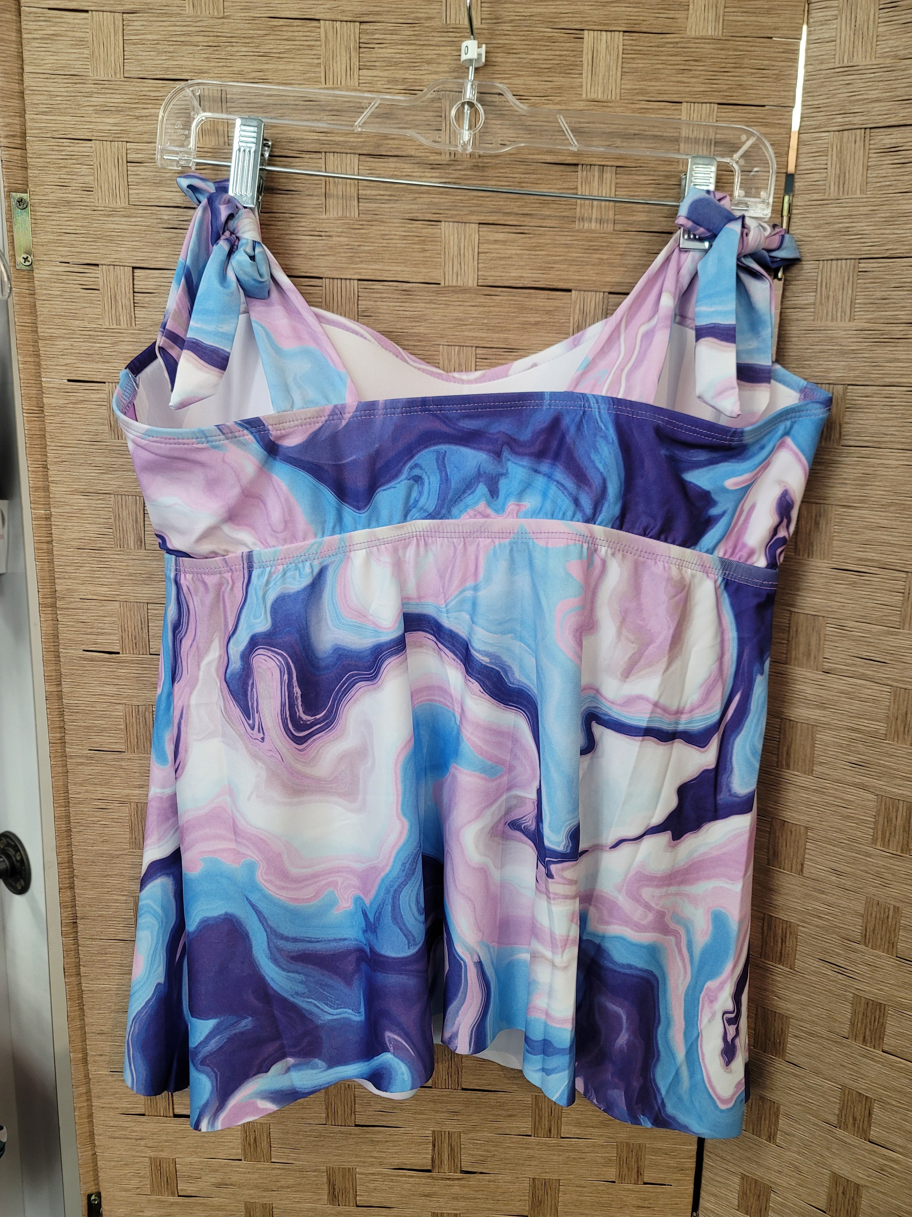 Becca ETC Blue Agate Print Plus Size Women's Tankini Top