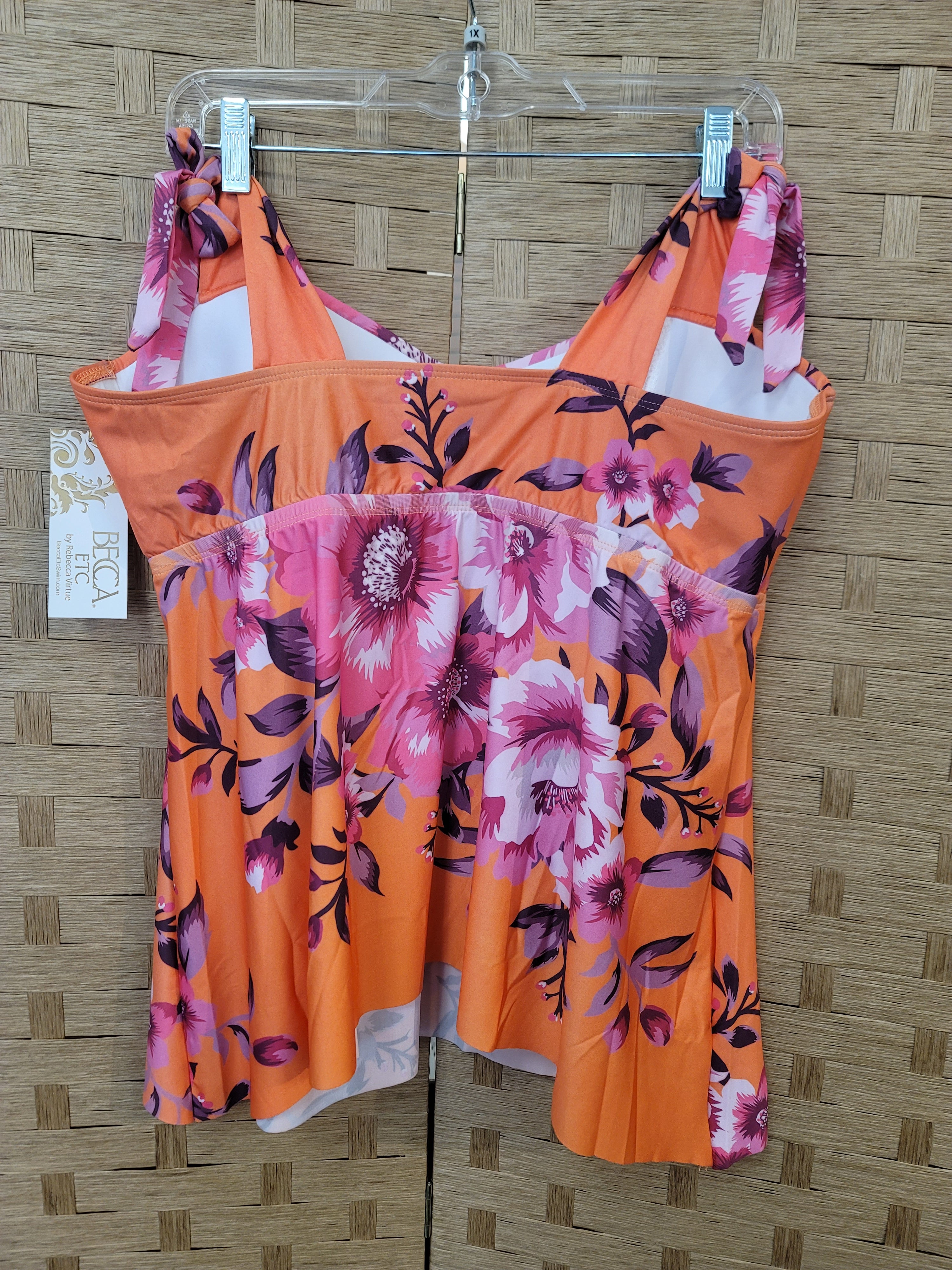 Becca ETC In Full Bloom Plus Size Women's Tie-Shoulder Tankini Top