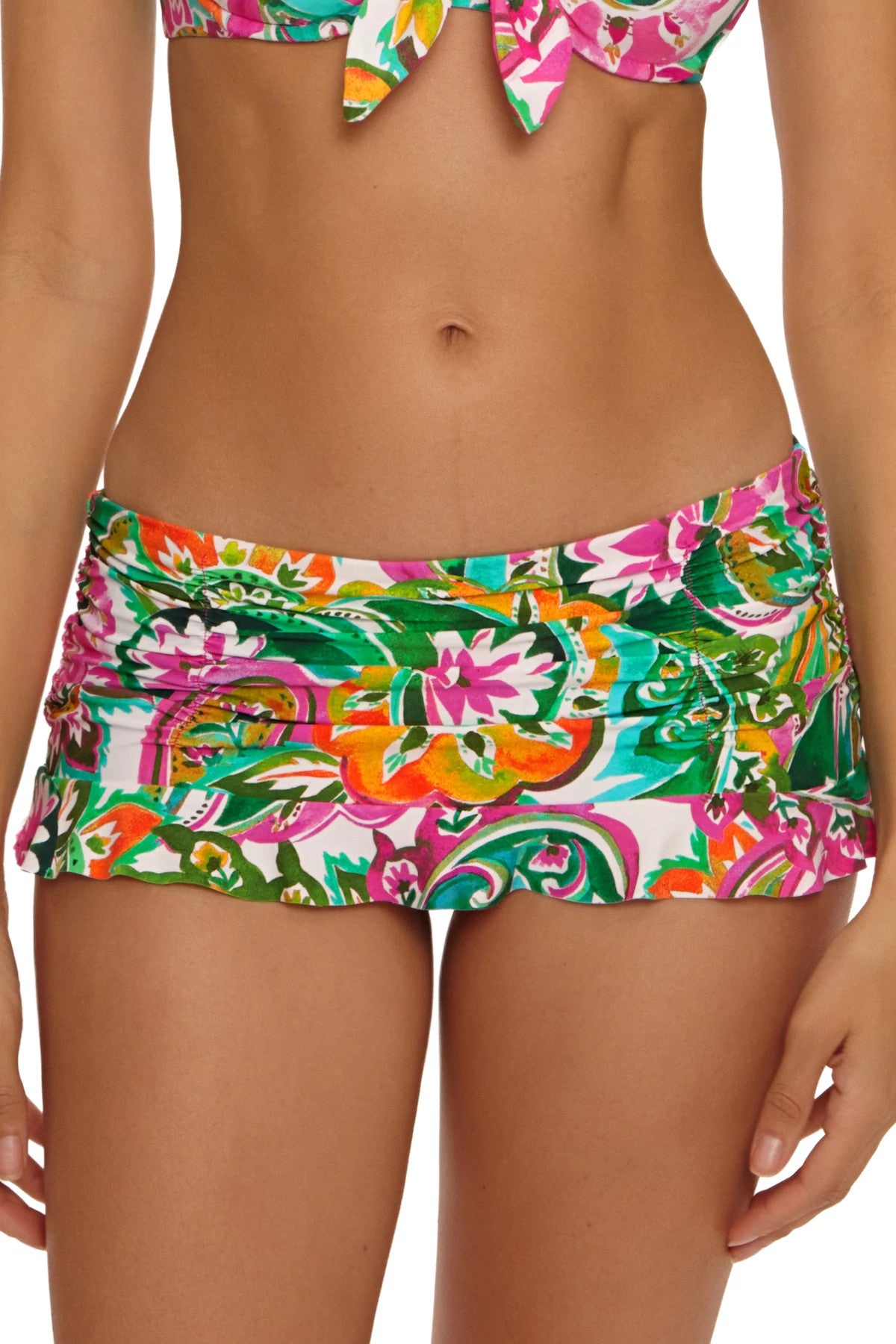Becca Swim La Vie Print Ruched Skirty Bottom