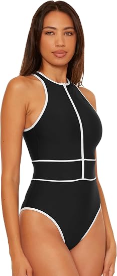 Becca Swim Women's Sport Mode High-Neck One-Piece Swimsuit