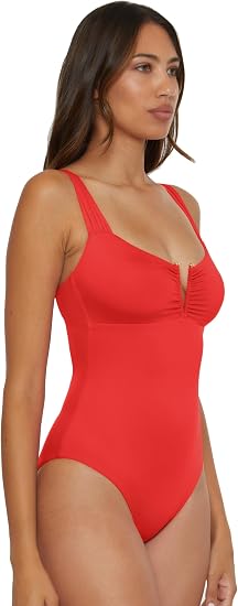 Becca Swim Women's Solid Color Code V-Wire One Piece Swimsuit