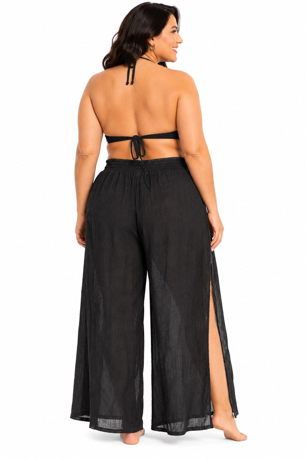 Modern Muse Crinkled Rayon Mock Wrap Pants Cover-Up