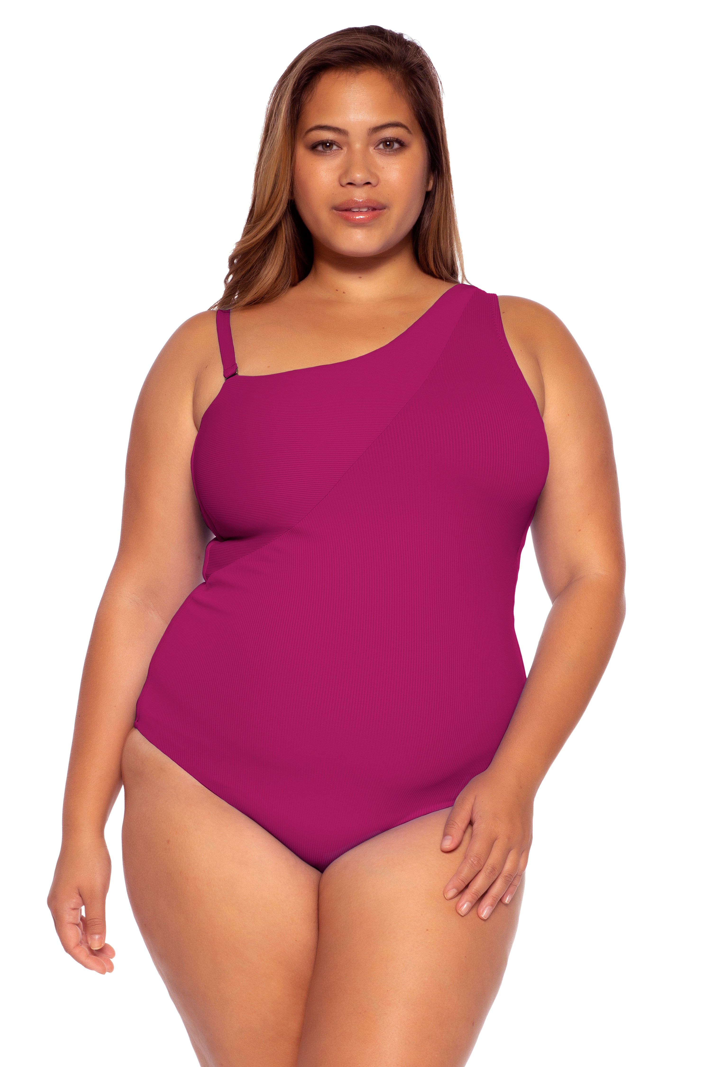 Becca Etc Plus Size Asymmetric Fine Line One Piece