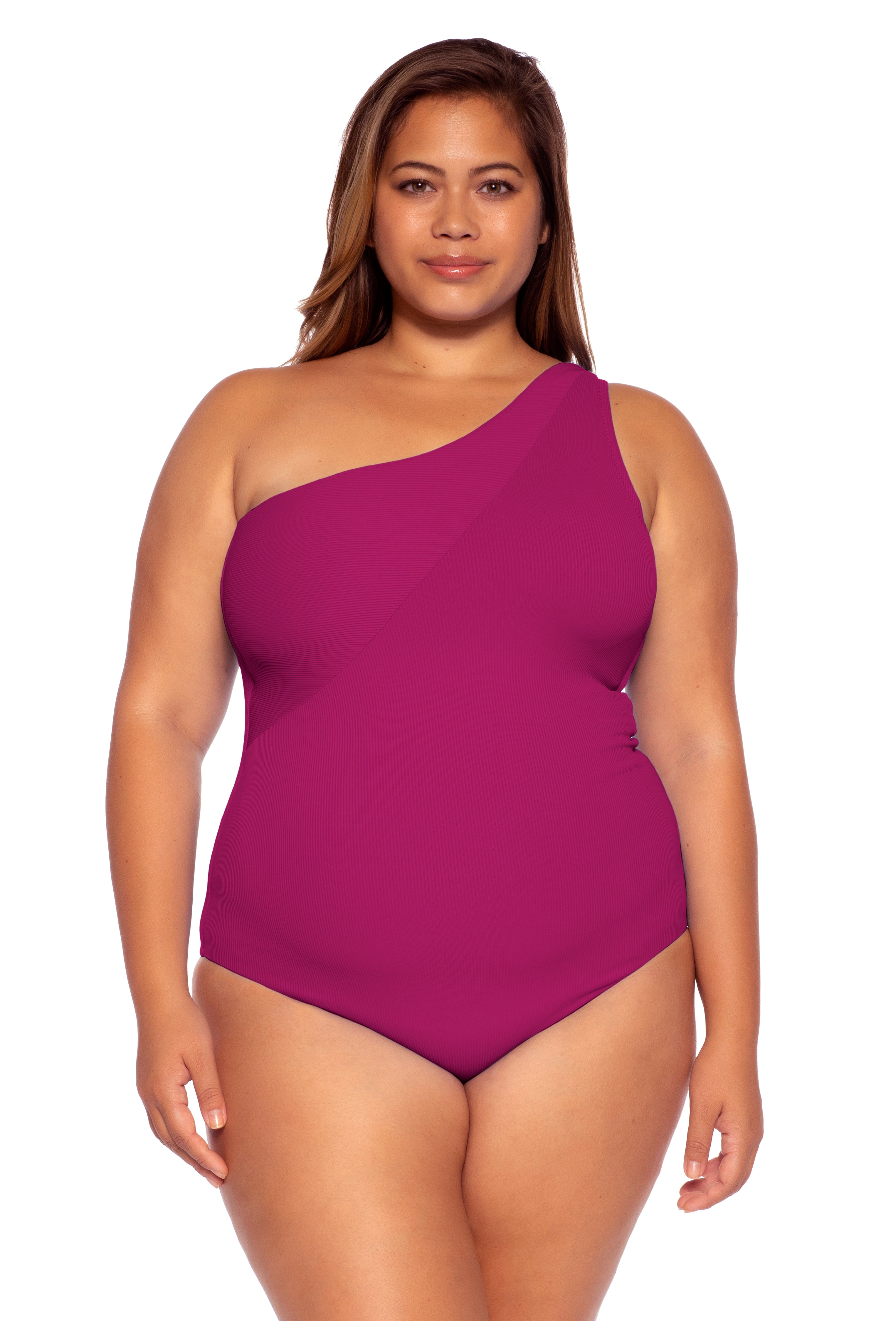 Becca Etc Plus Size Asymmetric Fine Line One Piece