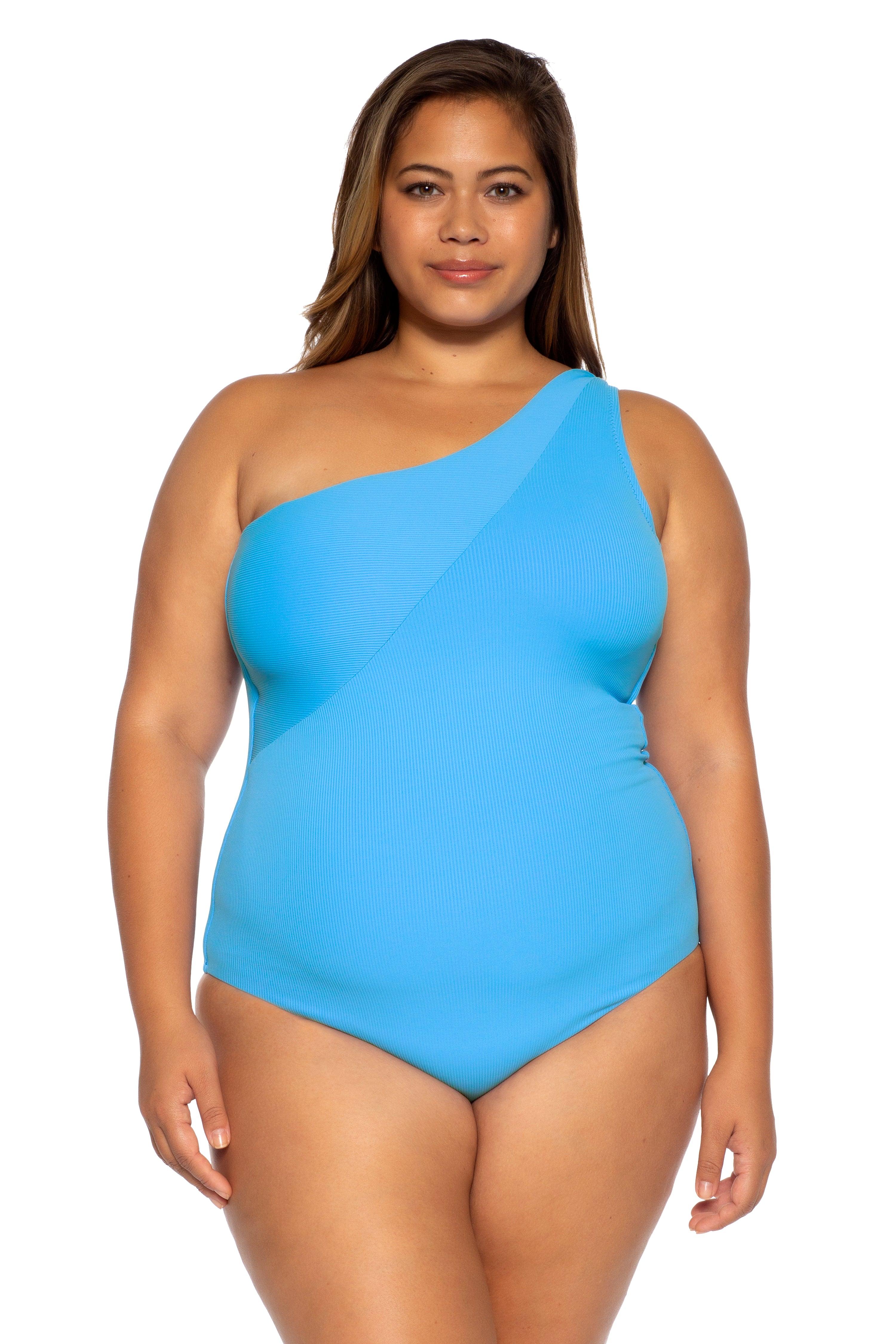 Becca Etc Plus Size Asymmetric Fine Line One Piece
