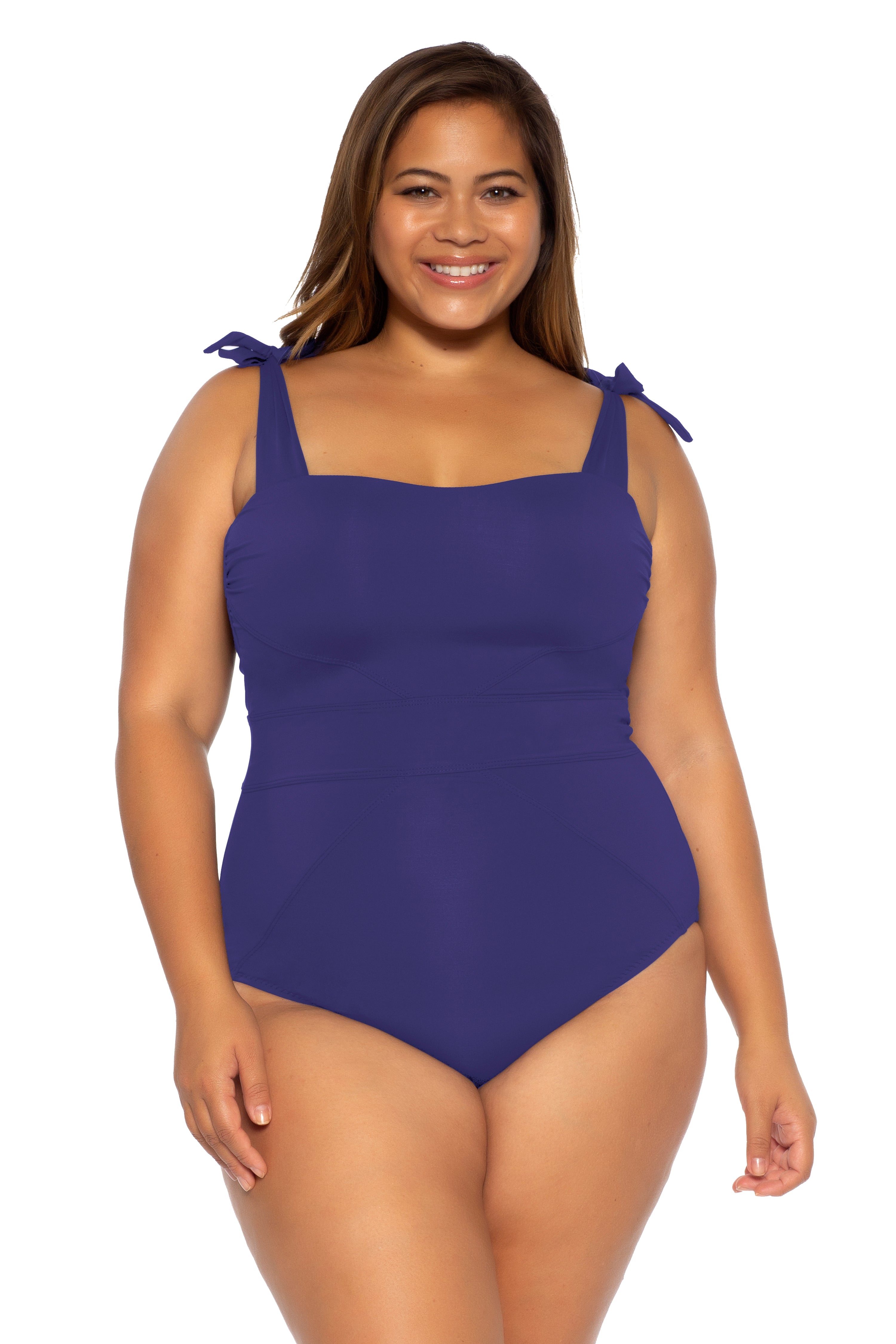 BECCA ETC Women's Plus Size Tie-Shoulder Swimsuit