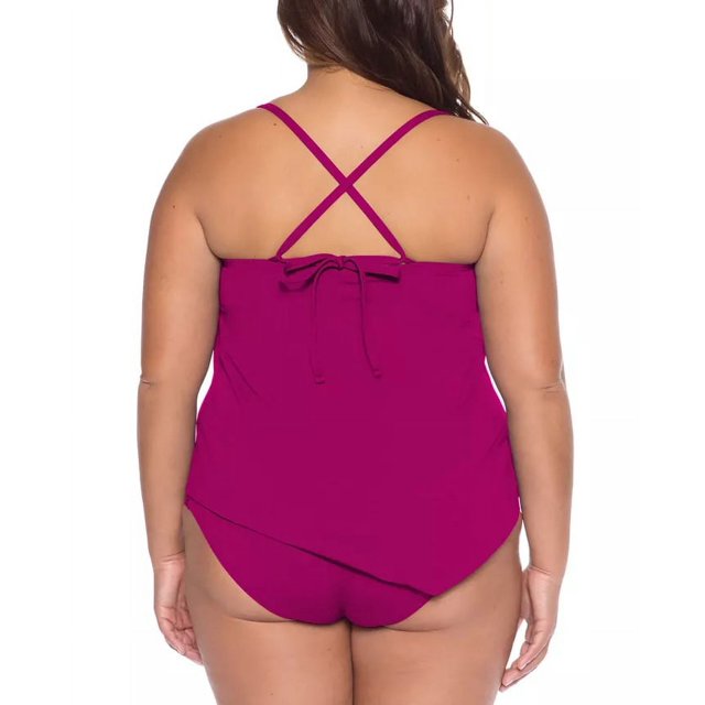 Becca ETC Plus Size Womans Solid Color Code Wrap Tankini Swim Top