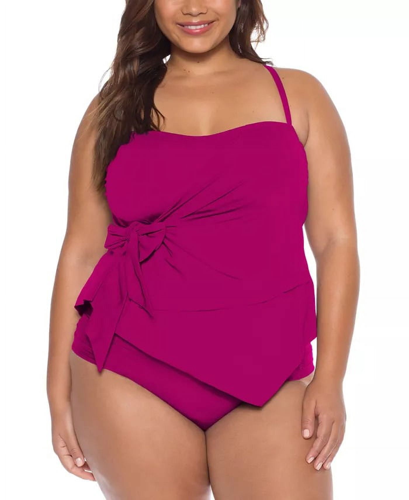 Becca ETC Plus Size Womans Solid Color Code Wrap Tankini Swim Top