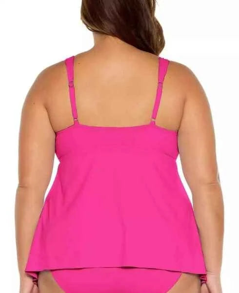 Becca ETC Plus Size Womans Solid Color Code Tie-Front Peplum Tankini Swim Top