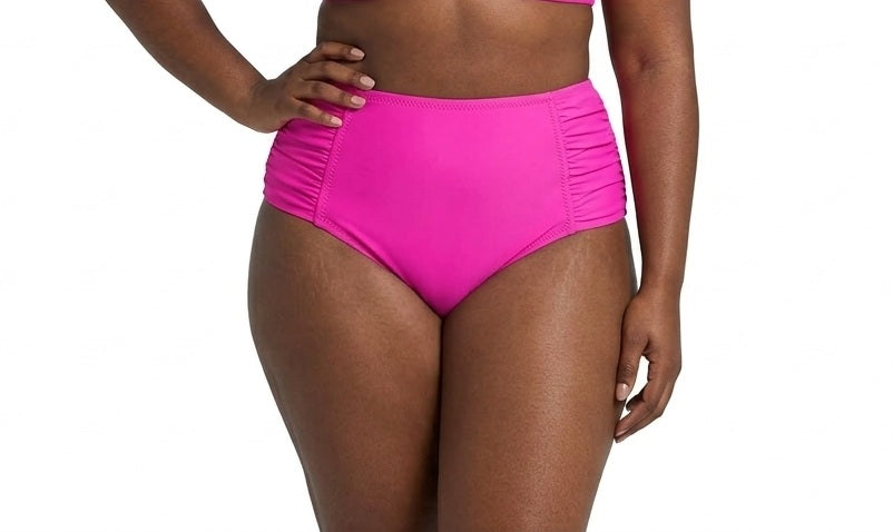 Becca ETC Plus Size Womans Solid Color Code Ruched Hipster Bikini Bottom