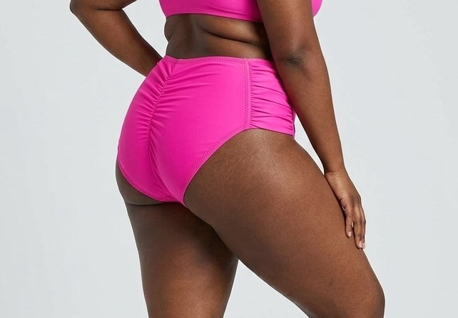 Becca ETC Plus Size Womans Solid Color Code Ruched Hipster Bikini Bottom