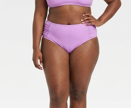 Becca ETC Plus Size Womans Solid Color Code Ruched Hipster Bikini Bottom