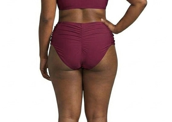 Becca ETC Plus Size Womans Solid Color Code Ruched Hipster Bikini Bottom