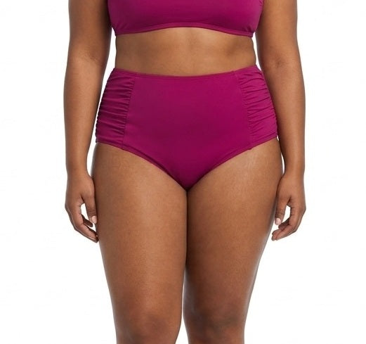 Becca ETC Plus Size Womans Solid Color Code Ruched Hipster Bikini Bottom