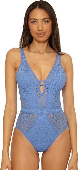 Becca Swim Women's Show & Tell Crochet Color Play Plunge One Piece Swimsuit