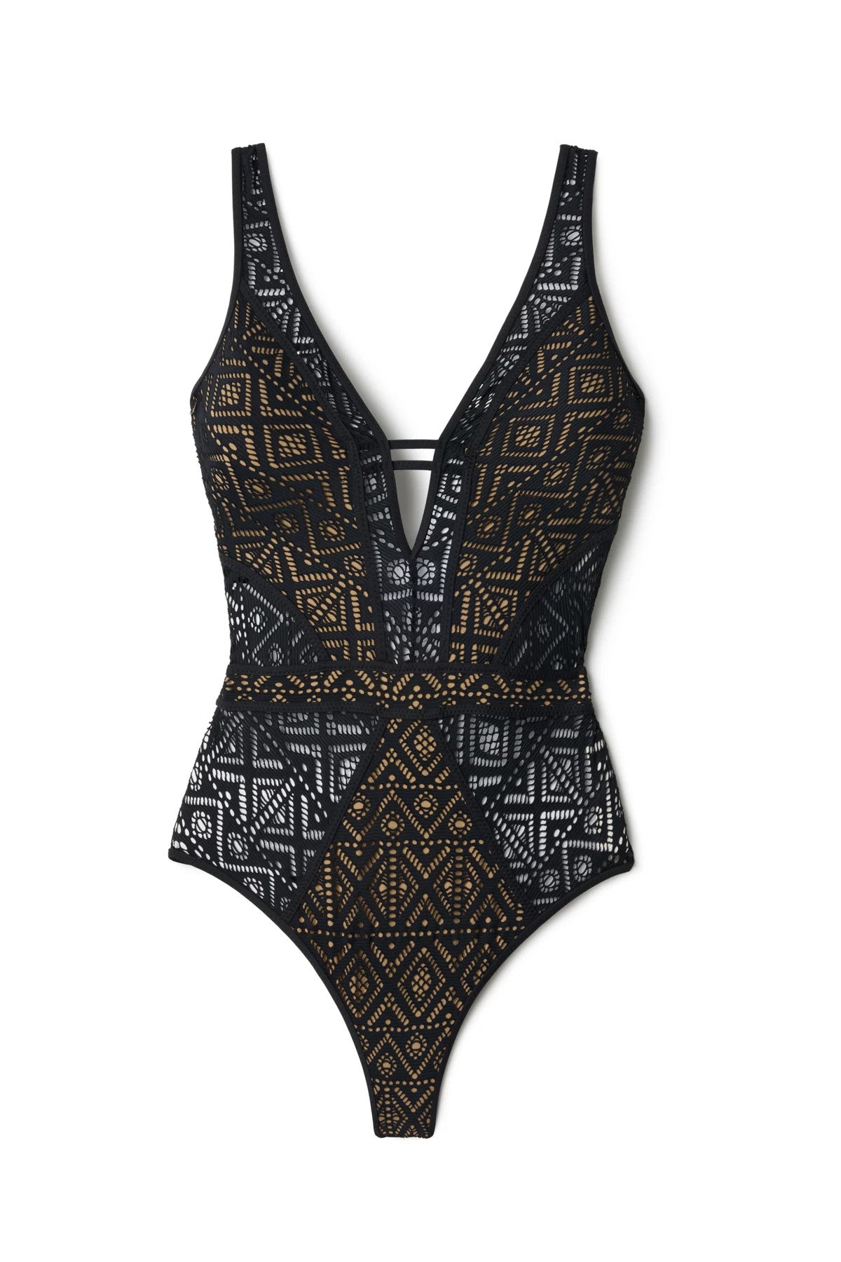 Becca Swim Color Play Crochet Plunge One Piece
