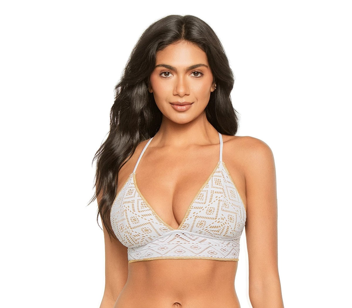 Becca Swim Women's Show & Tell Crochet Color Play Banded Cross-Back Bikini Top