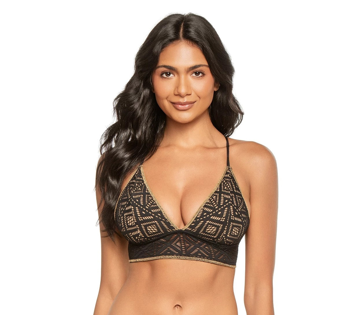 Becca Swim Women's Show & Tell Crochet Color Play Banded Cross-Back Bikini Top