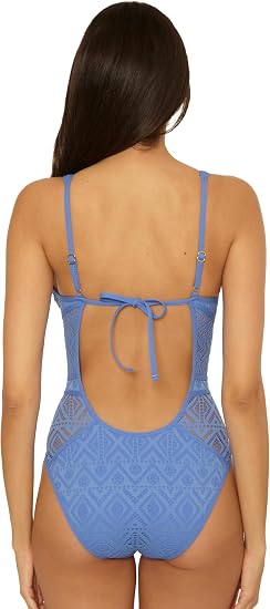 Becca Swim Women's Show & Tell Crochet Color Play Plunge One Piece Swimsuit