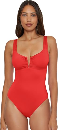 Becca Swim Women's Solid Color Code V-Wire One Piece Swimsuit
