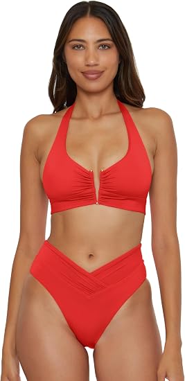 Becca Swim Women's Solid Color Code V-Wire Halter Bikini Top