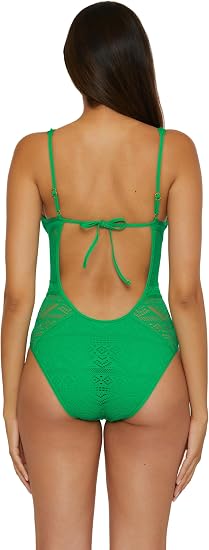 Becca Swim Castaway Crochet Plunge One Piece Swimsuit