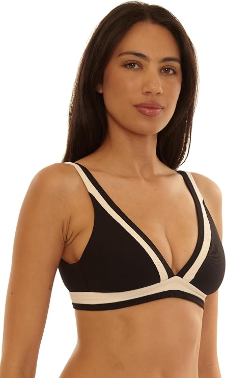 Becca Women's Coast Line Plunge Bikini Top, Adjustable, Tie Back, Swimwear Separates for Women Size "D Cup"