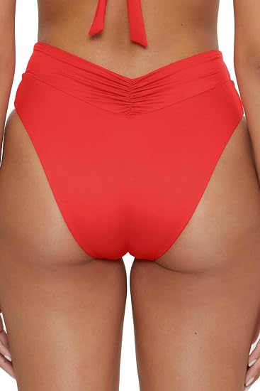 Becca Swim Women's Solid Color Code High Waisted Shirred Bikini Bottom
