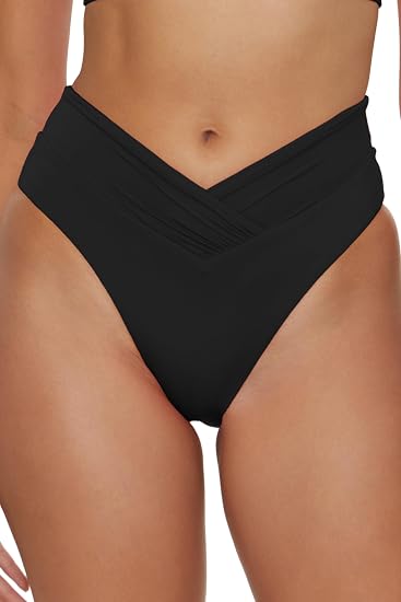 Becca Swim Women's Solid Color Code High Waisted Shirred Bikini Bottom
