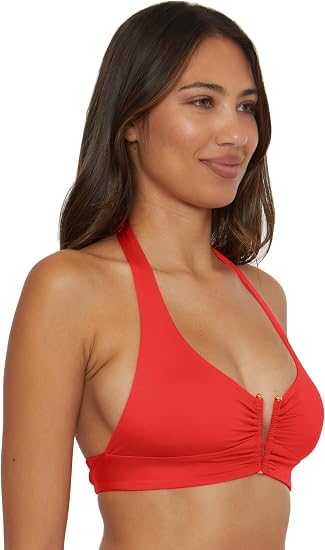 Becca Swim Women's Solid Color Code V-Wire Halter Bikini Top