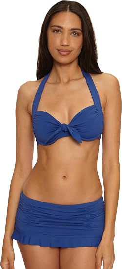 Becca Swim Women's Solid Color Code Princess Ruffle Skirted Bikini Bottom