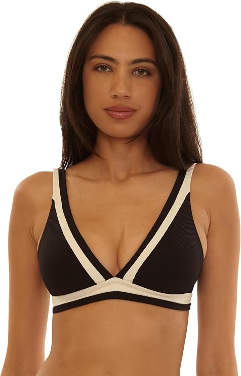 Becca Women's Coast Line Plunge Bikini Top, Adjustable, Tie Back, Swimwear Separates for Women Size "D Cup"