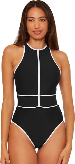 Becca Swim Women's Sport Mode High-Neck One-Piece Swimsuit