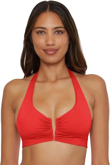 Becca Swim Women's Solid Color Code V-Wire Halter Bikini Top