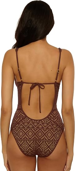 Becca Swim Women's Show & Tell Crochet Color Play Plunge One Piece Swimsuit