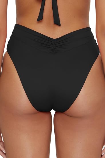 Becca Swim Women's Solid Color Code High Waisted Shirred Bikini Bottom