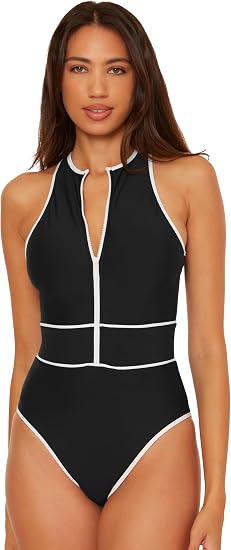 Becca Swim Women's Sport Mode High-Neck One-Piece Swimsuit