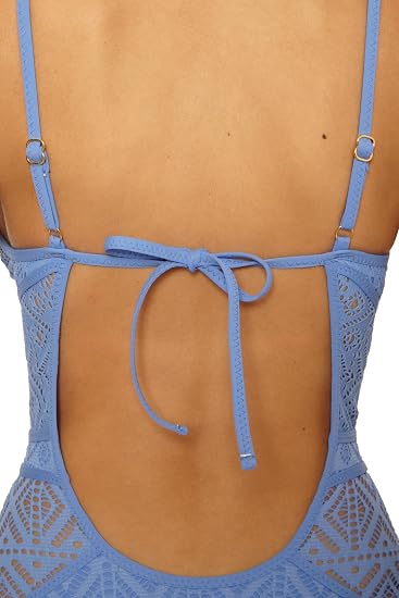 Becca Swim Women's Show & Tell Crochet Color Play Plunge One Piece Swimsuit