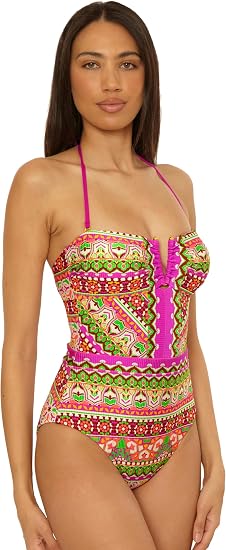 Becca Swim Women's Moroccan Tile Bandeau One-Piece Swimsuit