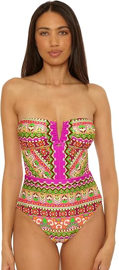 Becca Swim Women's Moroccan Tile Bandeau One-Piece Swimsuit