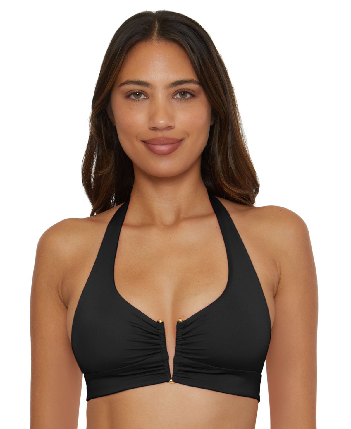 Becca Swim Women's Solid Color Code V-Neck Halter Bikini Top