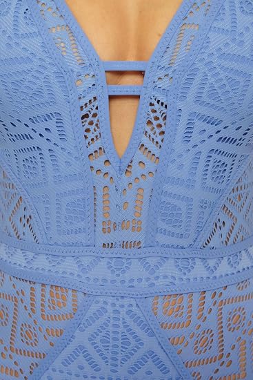 Becca Swim Women's Show & Tell Crochet Color Play Plunge One Piece Swimsuit