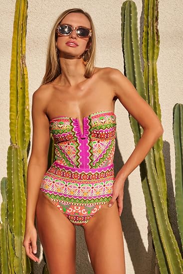 Becca Swim Women's Moroccan Tile Bandeau One-Piece Swimsuit