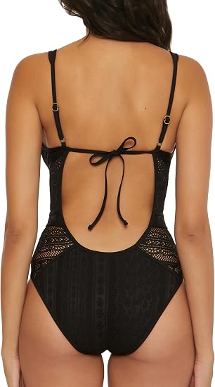 Becca Swim Women's Show & Tell Crochet Color Play Plunge One Piece Swimsuit