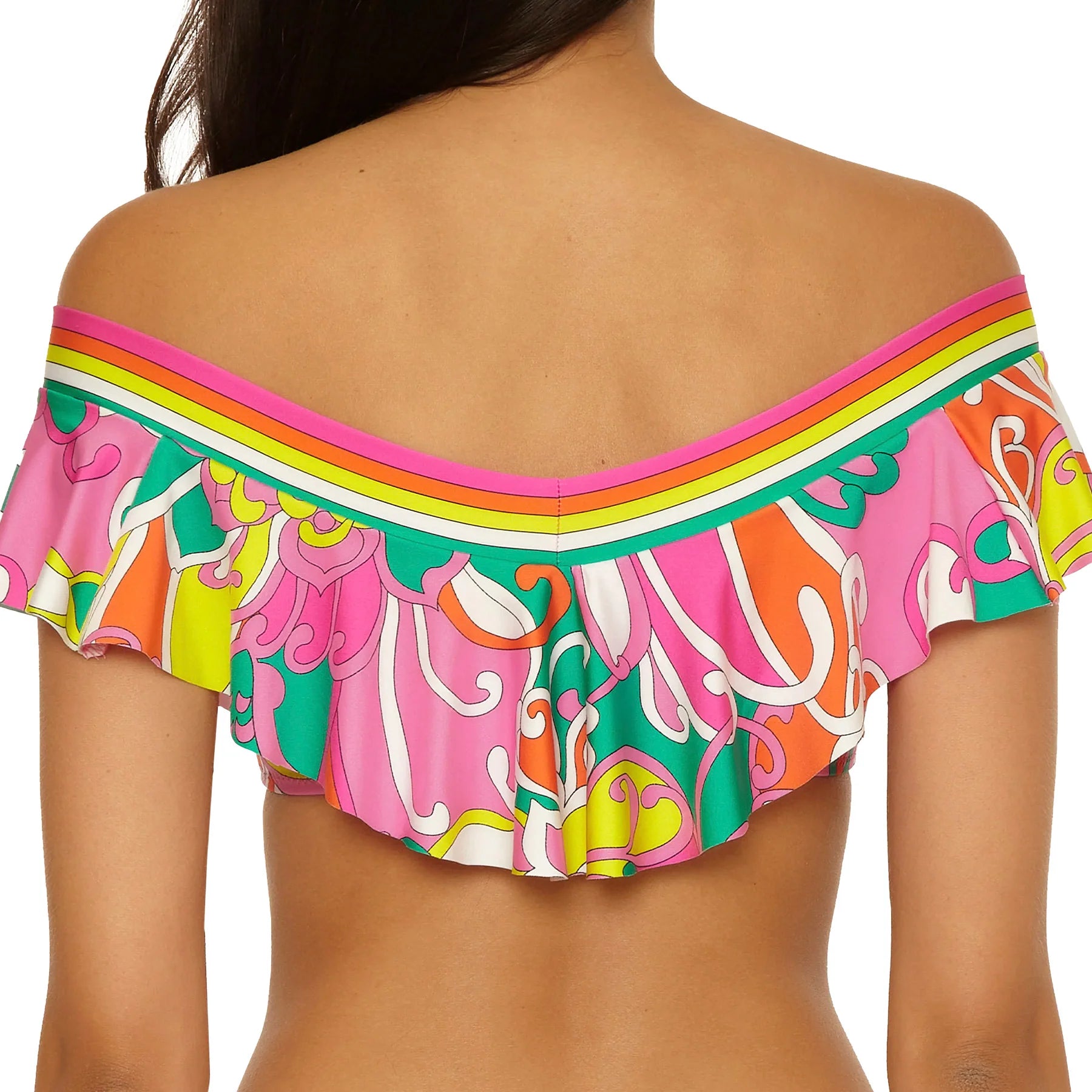 Trina Turk Swim Elara Print Off-the-Shoulder Ruffle Bandeau Bikini Top