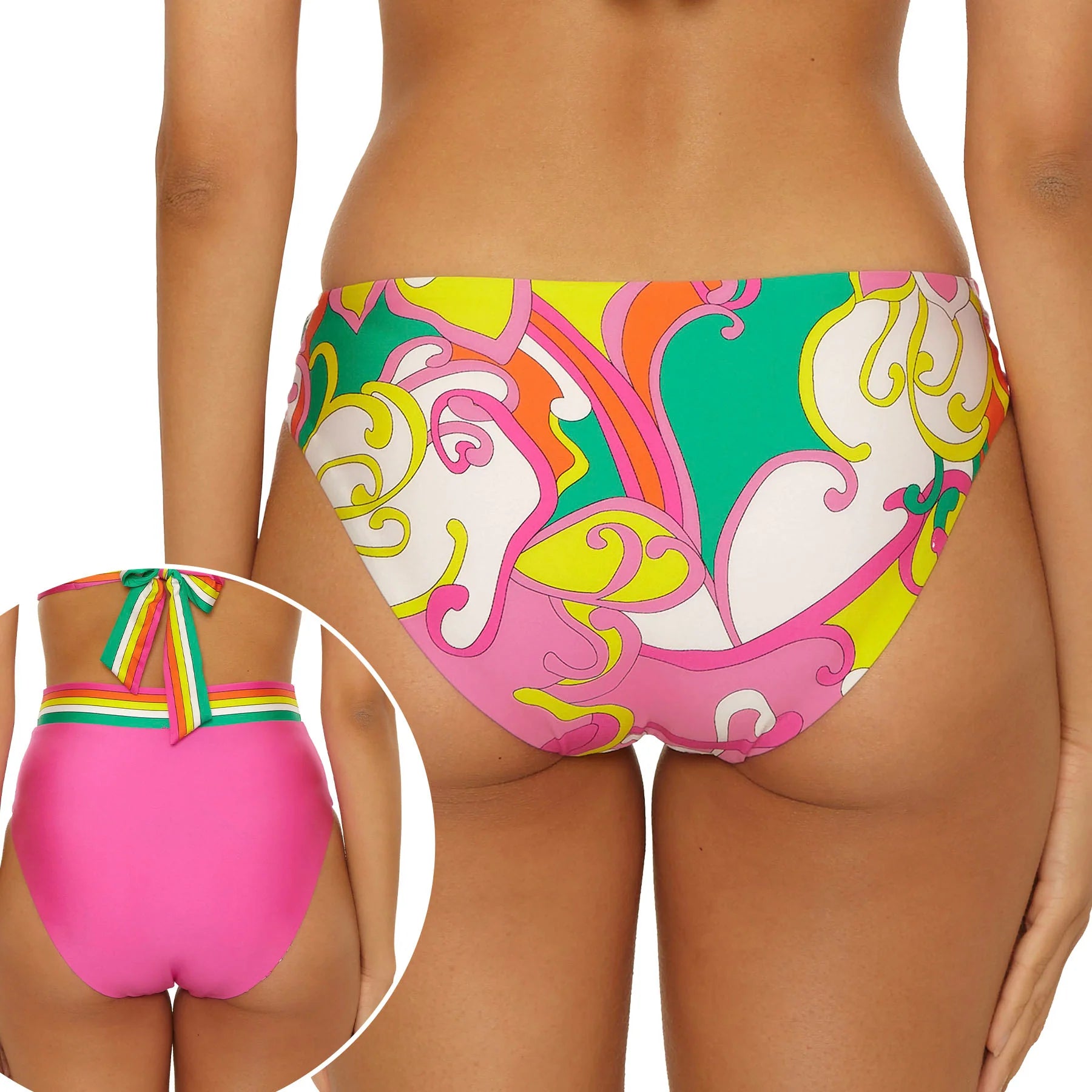Trina Turk Swim Elara Print Reversible Banded High-Waist Bikini Bottom