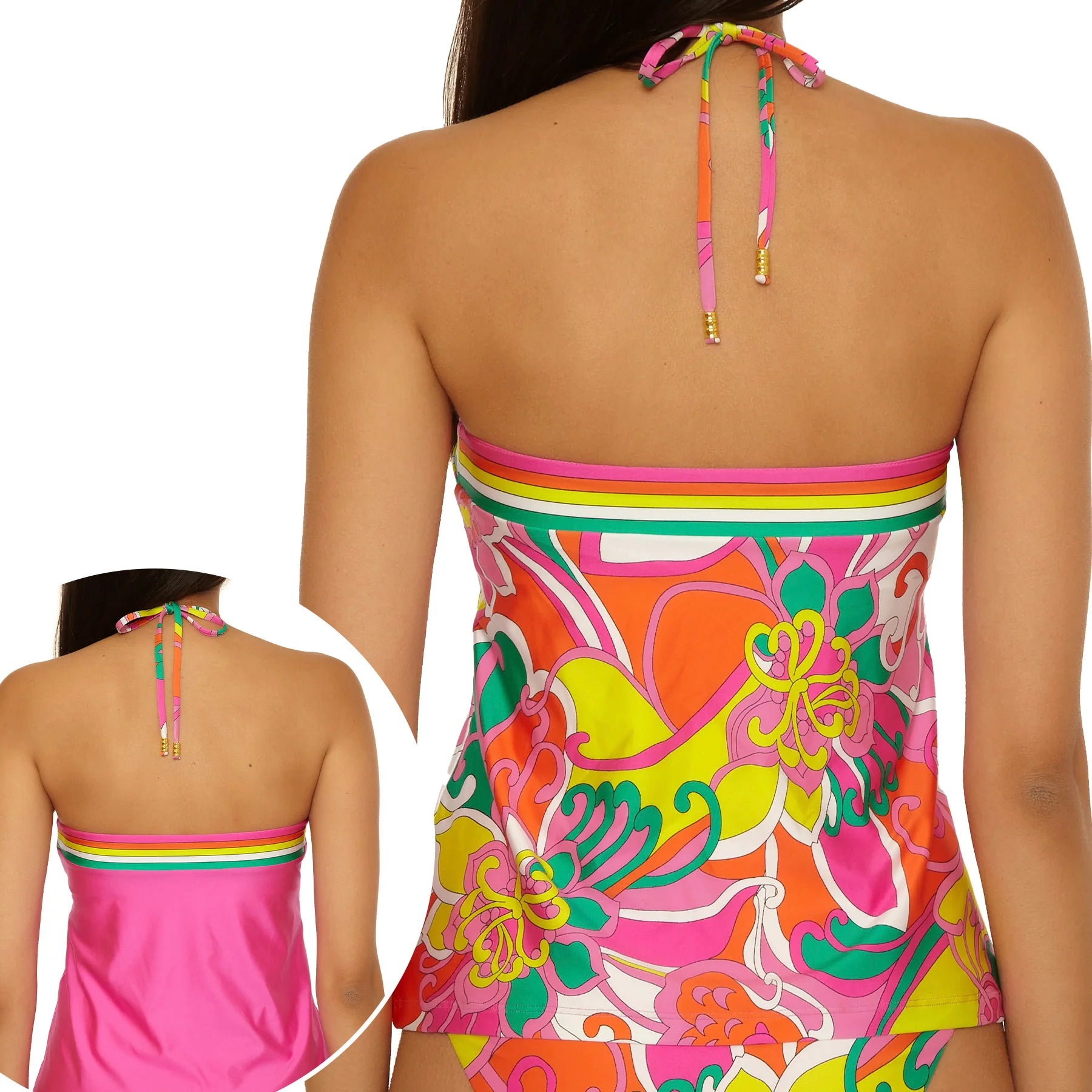 Trina Turk Swim Elara Print Reversible High-Neck Tankini Top