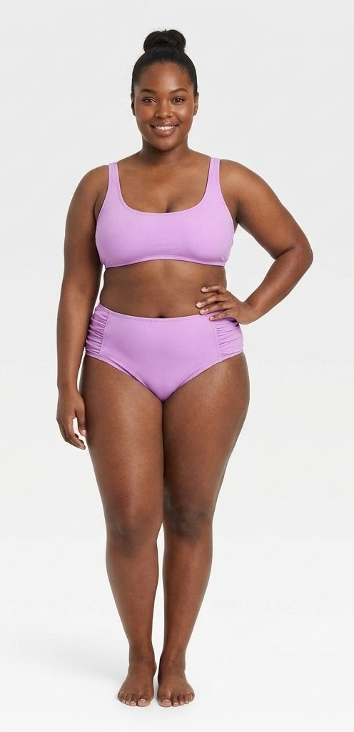 Becca ETC Plus Size Womans Solid Color Code Ruched Hipster Bikini Bottom