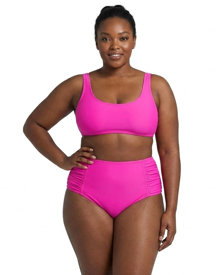 Becca ETC Plus Size Womans Solid Color Code Ruched Hipster Bikini Bottom